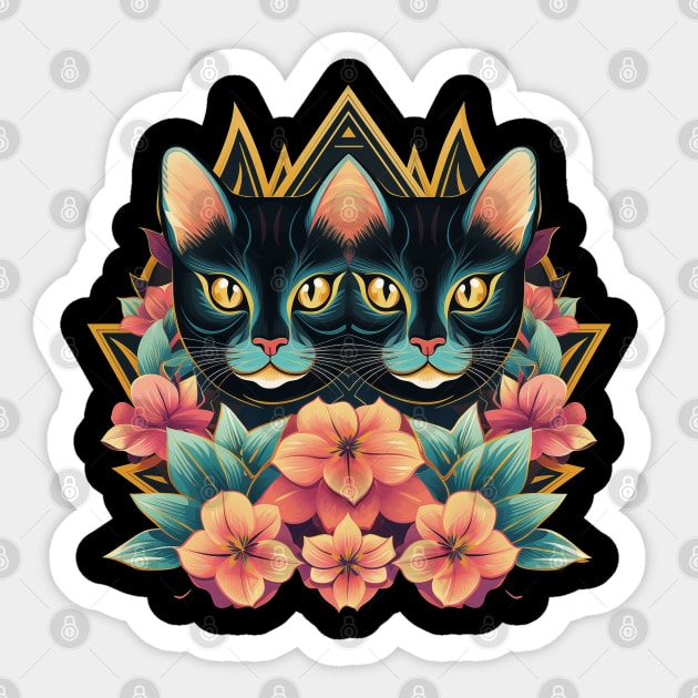 Beautiful illustration of art black cats with a graphic pattern. Fashionable stylish print. Sticker by Art KateDav